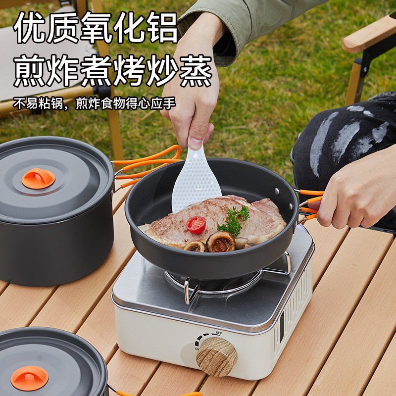 Aluminum Kettle Outdoor Cooking Pot Set Cookware Camping Frying Pan Portable Picnic Equipment Full Set Cooking Tool