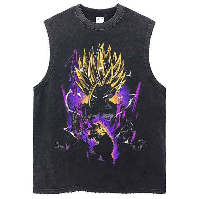 Vest Men's Washed Summer New Hip-Hop Dragon Ball Series Anime Printed Sleeveless T-Shirt
