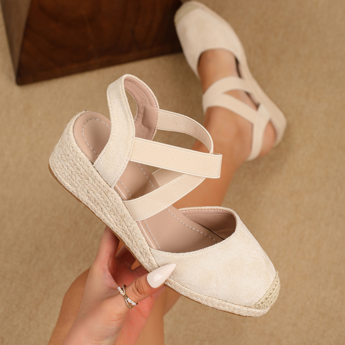 Sandalias de Cuña Estilo Alpargata con Banda Elástica para Verano