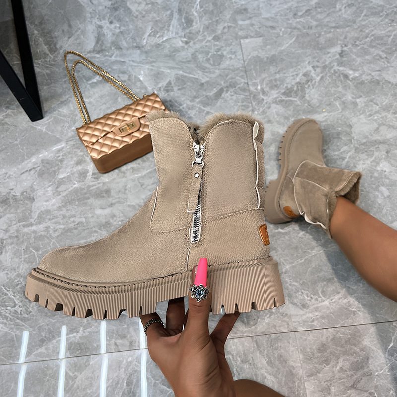 Plus-size women's platform boots Snow boots round head side zipper casual comfort_voghion.com