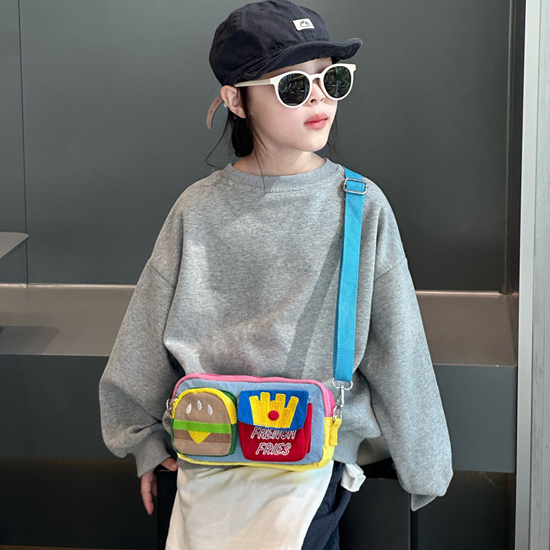 Caricatura lindas bolsas de hombro para niños, hamburguesas, papas fritas, bolsas de mochila para niños, nuevos bolsos de comercio exterior para niños