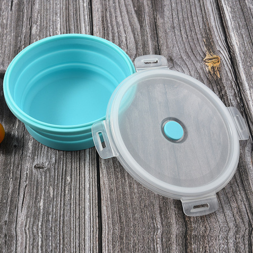 Silicone Folding Lunch Box Extendable Box Microwave Oven Refrigerator Portable Preservation Box Food Storage Box Round Bento Box 
