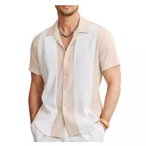 Cross-border Hawaii Shirt Summer Short Sleeve Men's Beach Striped Print Imported Men's Clothing Short Sleeve Wholesale