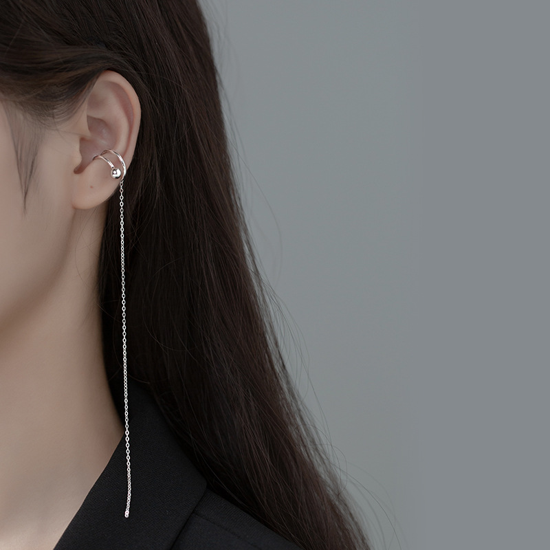 Eloch s925 plata japonesa y coreana de verano largo abrazaderas de orejas viento frío sin agujeros de orejas cadena pendientes G9639