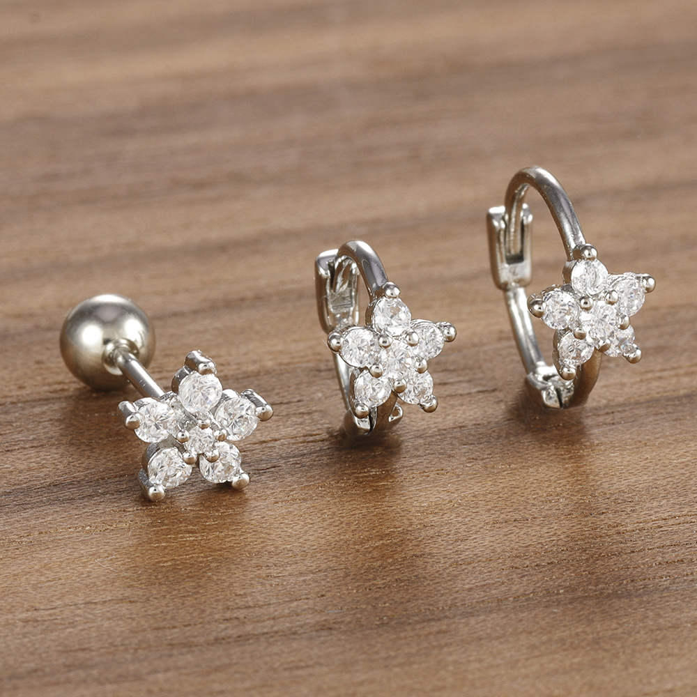 10g Weight Copper Ear Needle Material Earrings, Ear Studs Classification 1 Set Quantity Daily Occasion Copper Material Star, Flower Pattern All Seasons Season Women's Gender Plating Design Elegant Style 1 Set Elegant Star Flower Plating Copper Earrings Ear Studs 5