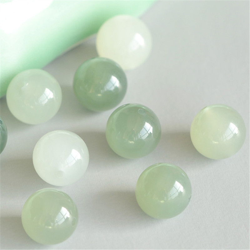 青海料湖水綠佛珠DIY多寶玉手鍊項鍊和田玉青白玉圓珠子散珠配飾