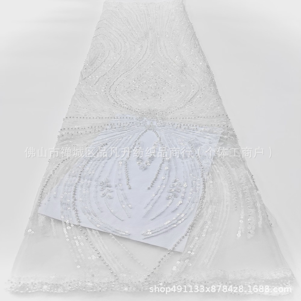 Fabricante fuente al por mayor de comercio exterior transfronterizo tela de cuentas de bordado lace vestido tela de moda