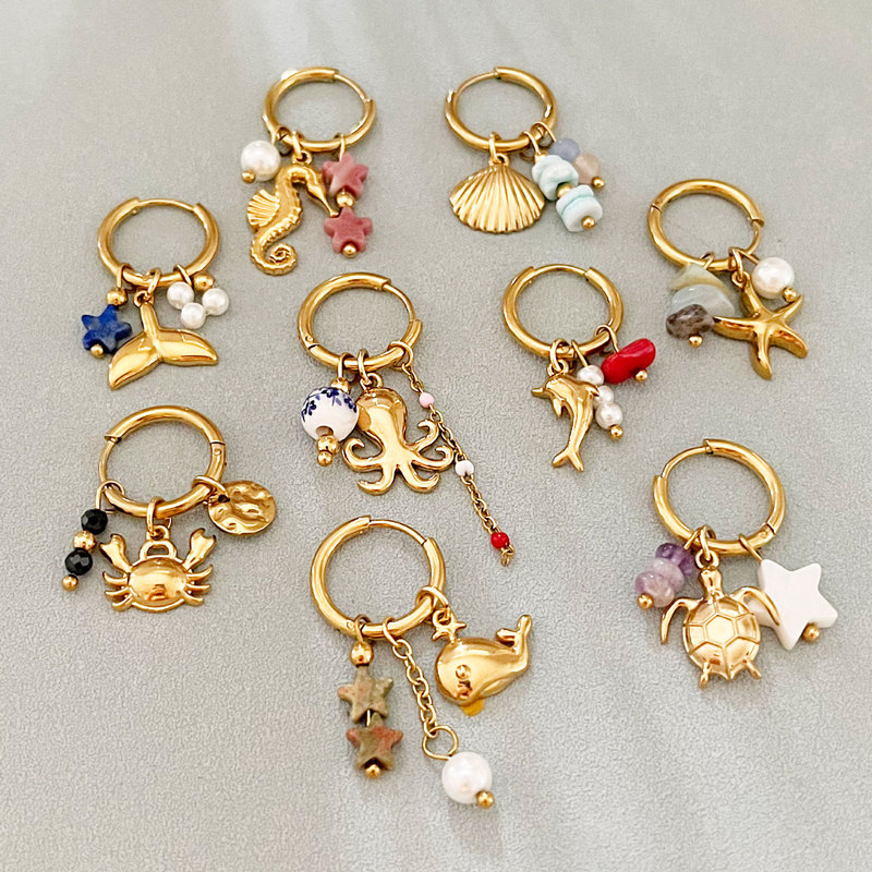 Fashionable and High-End Stainless Steel Earrings for Women, Simple and Compact Marine Series, Exquisite and Elegant Titanium Steel Non-Fading Earrings