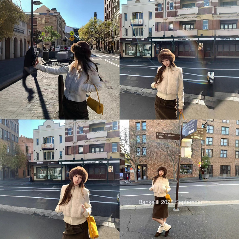 板栗可可Bankelili9.22/20点'乖嗲小奶卷'针织拼接毛毛拉链外套女|undefined