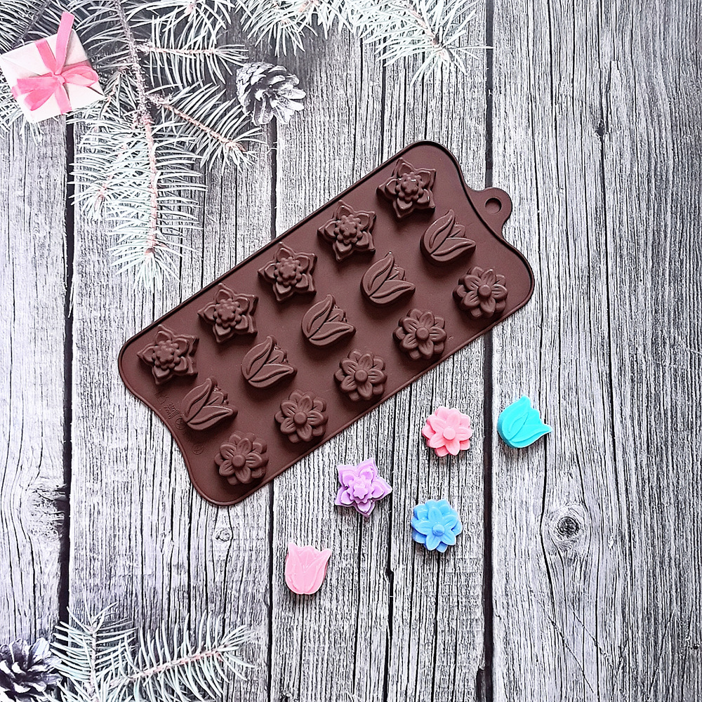 15 3 tipos de chocolate tulipas 680 molde de silicona dulces pudín molde de postre pastel para hornear