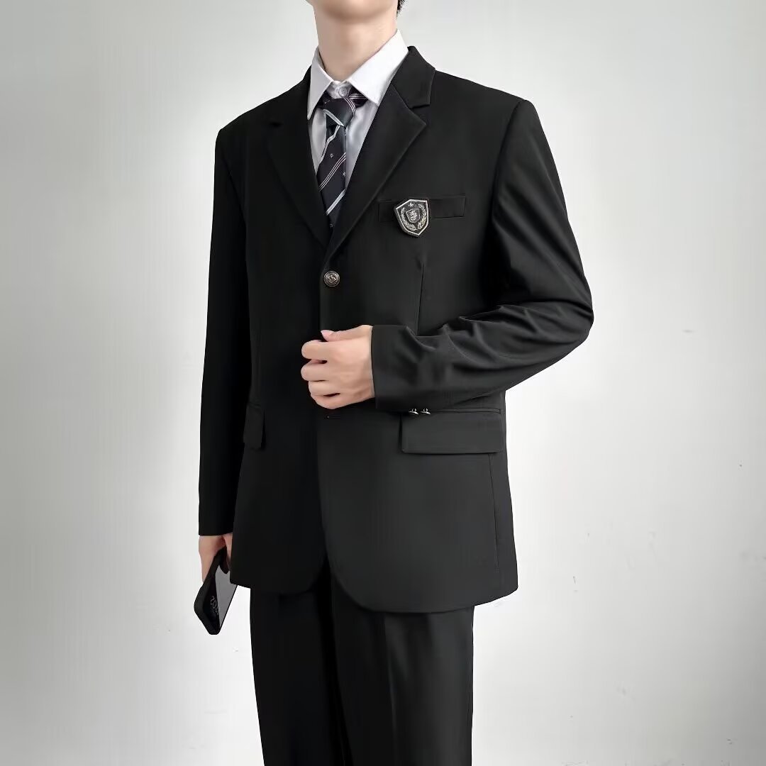 韩版潮流高校西装三粒扣黑西服外套秋季新款简约气质潮流男生款