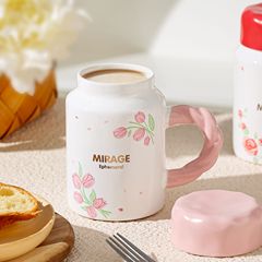 Creative mug-shaped water bottle with Instagram-worthy, high-fashion vintage art design—practical, trendy ceramic cup for young girls and students.