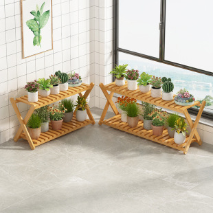 Flower Rack Indoor Balcony Succulent Rack Living Room Bay Window Step Ladder Flower Pot Rack Floor-Standing Bamboo Fragrance