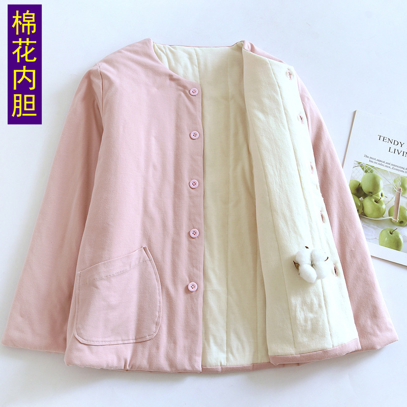 Women's Cotton Coat with Cotton Lining, Close-Fitting Small Cotton Jacket, Mom-Style Clothing for Inner and Outer Wear, Warm Cotton Clothing for Autumn and Winter, Collarless