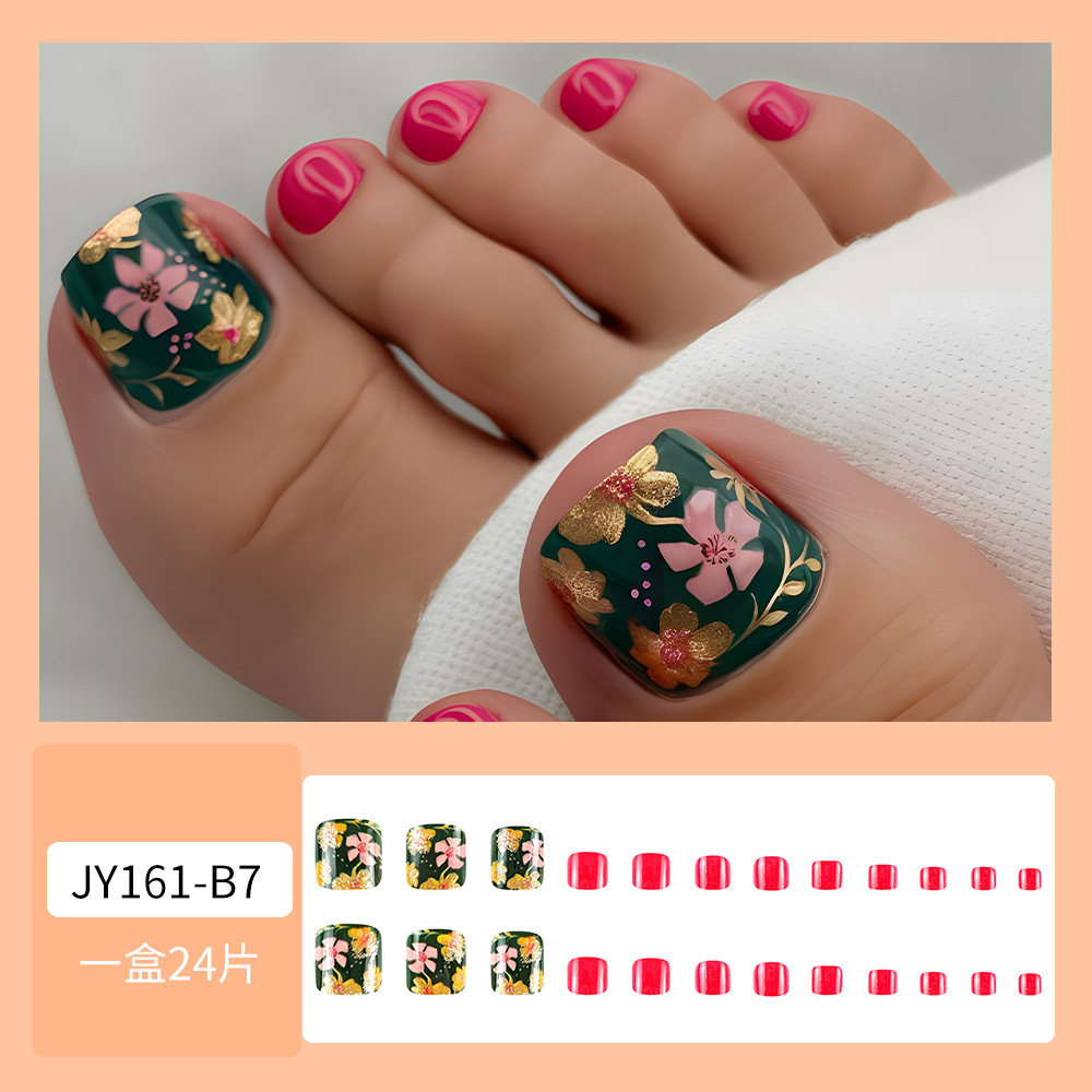 Hot Girl Green Paquete de 24 piezas de uñas de uñas Dulce y fresco parche de uñas de pie extraíble para uñas Venta caliente transfronteriza
