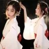 [白色和服送红色腰封扇子头花]