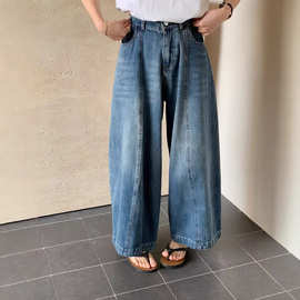 2026春季新款韩版宽松时尚洋气牛仔半松紧腰九分弯刀裤百搭休闲女