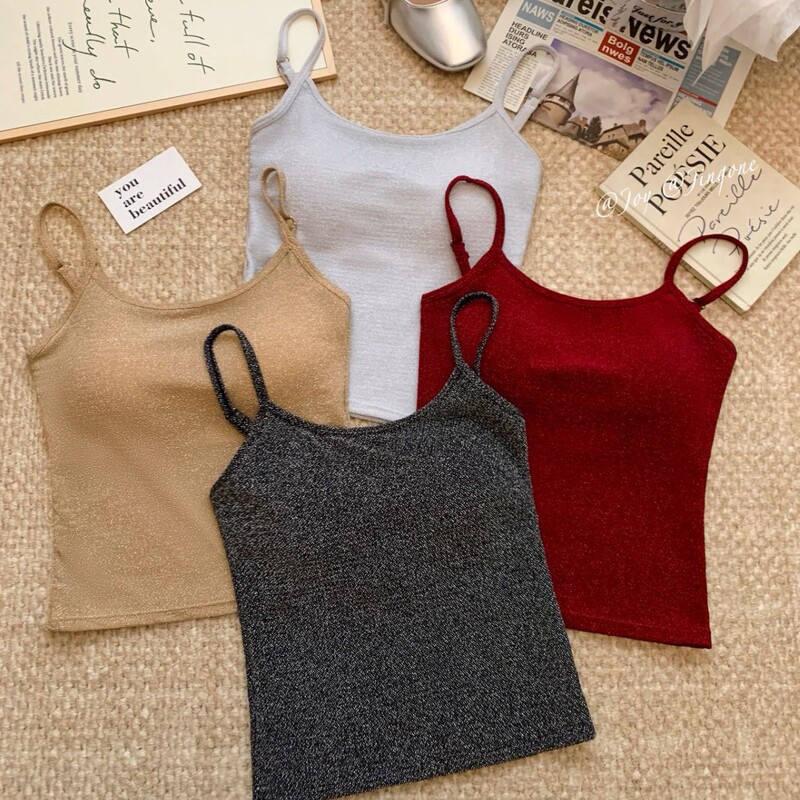 7037 # Women's Stylish Backless Vest with Fixed Integrated Chest Pads, Shiny and Elegant Inner Wear Top, Trendy Outerwear Lingerie