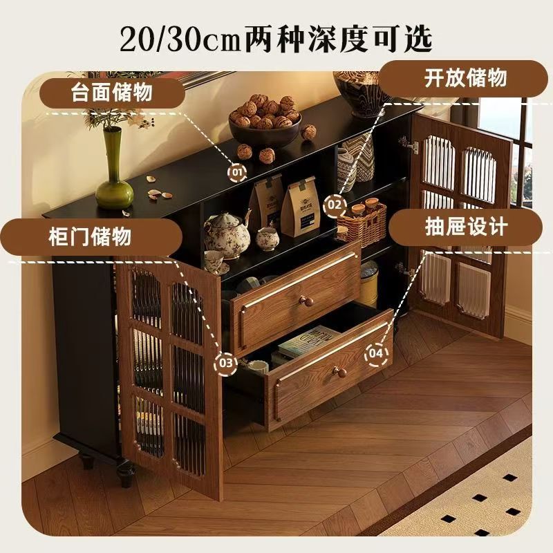 美式现代复古餐边家用储物柜客厅实木靠墙一体收纳柜子置物置茶水|undefined