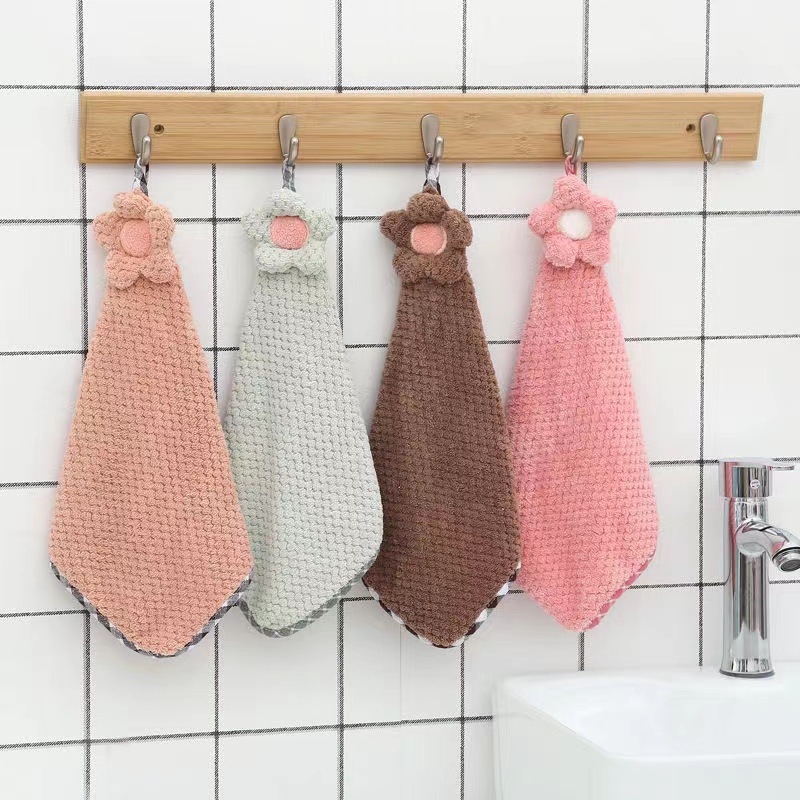 Home use sunflower pineapple pattern wipe-cloth with hanging design, thick absorbent kitchen dishwashing cloth, oil-proof towel