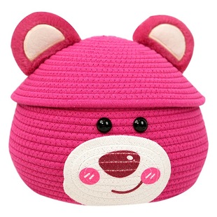 Abdominal Black Sweetheart Bear Cartoon Cotton Rope Woven Storage Basket Coffee Table Snack Storage Basket Household Toy Sundries Storage Box