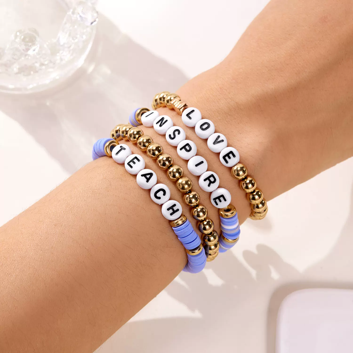 跨境新款手饰礼物 返校季教师节字母组合手链 简约百搭设计感手串