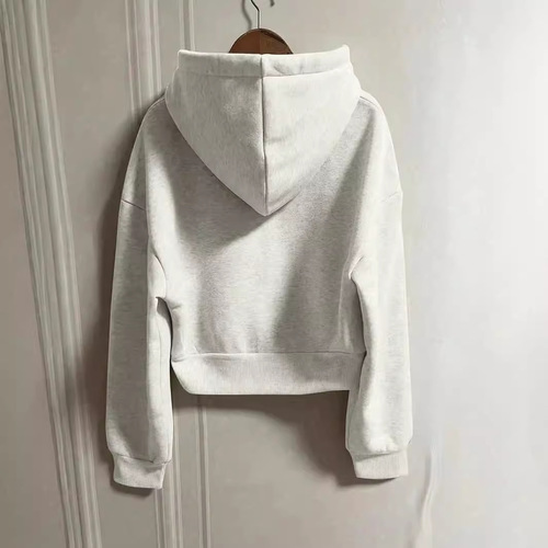 Spring Minimalist Elegant Drawstring Hooded Design Loose Long-Sleeve Sweatshirt Open Outerwear