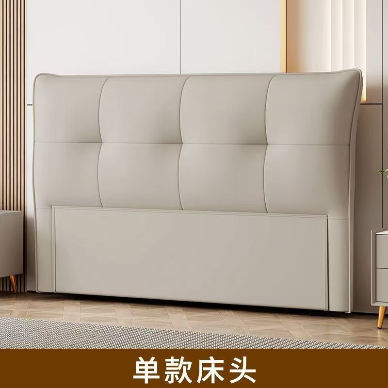 实木床头软包新款现代简约轻奢一体落地靠背板生态真皮床头免安装|undefined