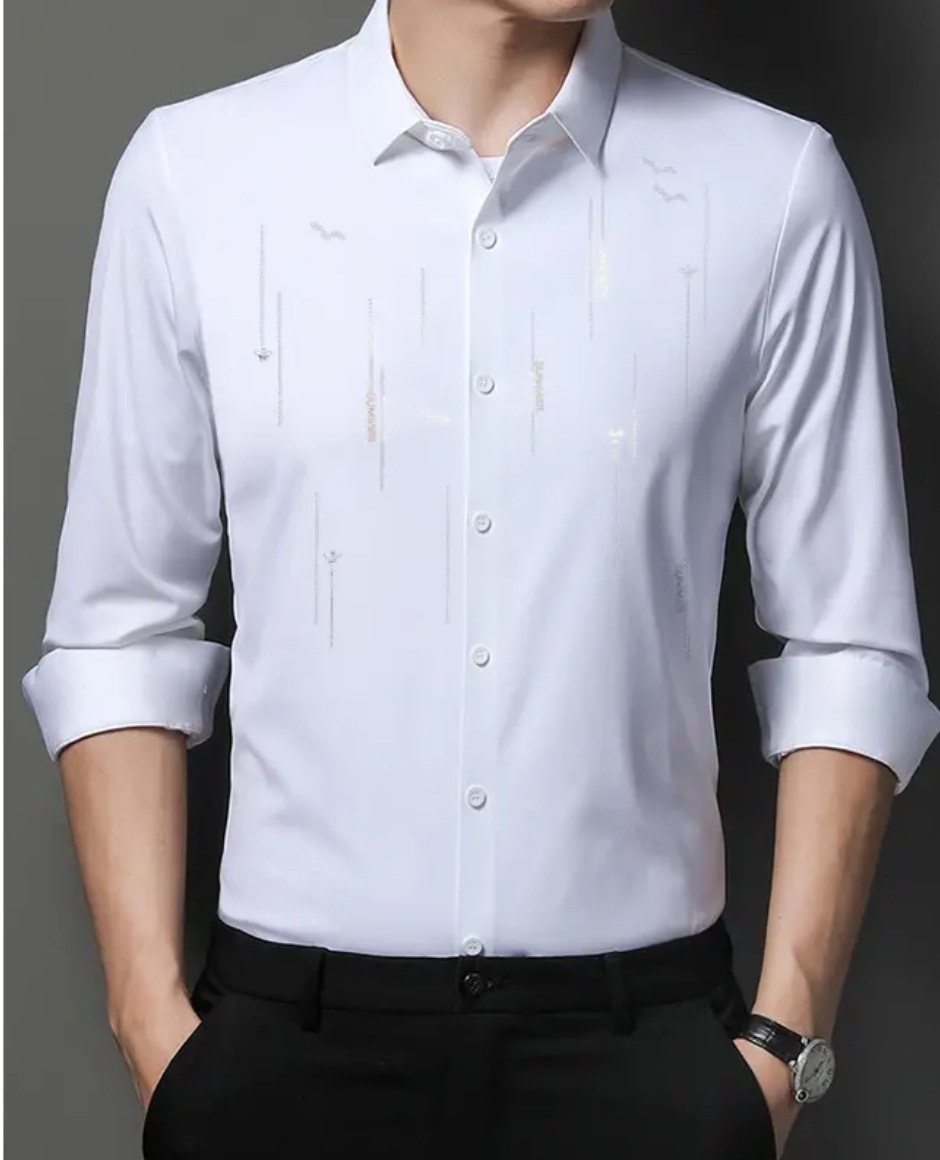 Otoño de los nuevos hombres camisa de manga larga camisa de negocios ropa de papá anti-arrugas de planchado libre de alta elasticidad de una sola pieza de entrega