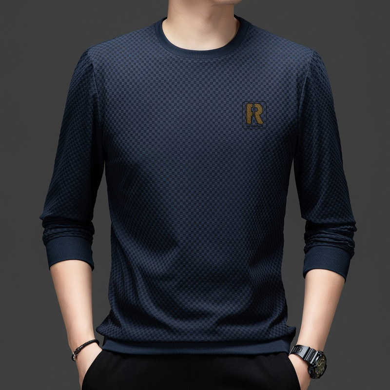 Felpa da uomo a maniche lunghe con scollo tondo, morbida, liscia e versatile per la primavera e l'autunno, senza stiratura, liscia e morbida._voghion.com