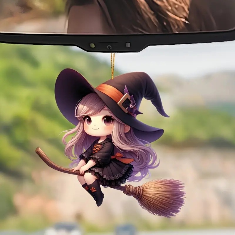 Halloween bruja colgante de automóvil nuevo producto transfronterizo acrílico plano espejo interior decoración mochila colgante image 1