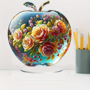 [1 Piece]-2D Flat Bohemian Crystal Apple Shape Art Deco Floral Decoration-