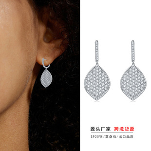 2024 new moissanite leaf round earrings niche design luxury high sense S925 silver cross-border wholesale