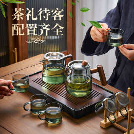 家用冲泡茶壶套装带把简约高硼硅玻璃烟灰色壶功夫茶水杯子高颜值