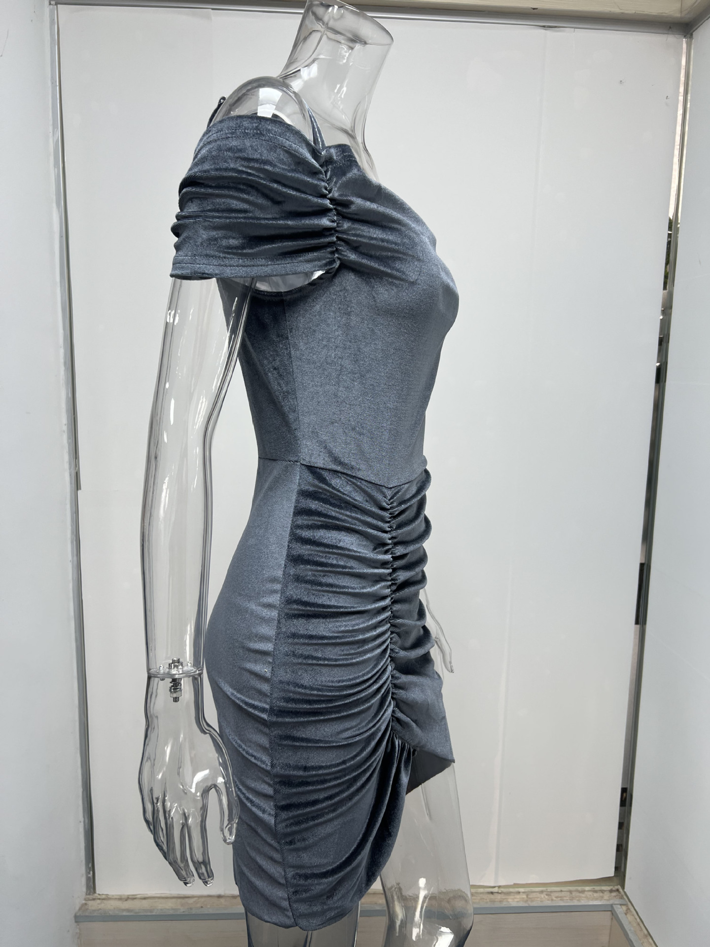 Spring Dress Sexy Slim Strap Fluff Drawstring Irregular Asymmetric Dress