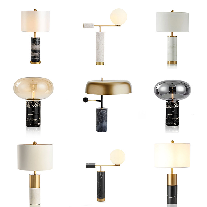 Modern Simple Creative Marble Table Lamp American Hotel Bedroom Living Room Desk Bedside Table Hardware Decoration Lamps