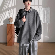 2025年秋冬新款POLO毛衣美式复古休闲慵懒风V领针织衫男拼接上衣