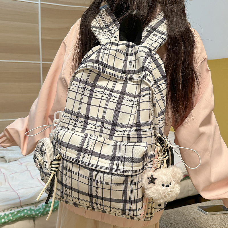 School Bag for Junior High School Girls, Japanese Style Ins Retro Plaid College Student Simple Versatile Korean Style High School Student Backpack for Women