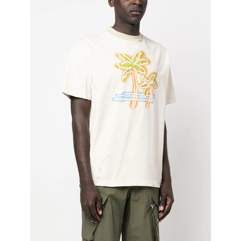 Palm Angels Gradient Palm Tree Graffiti Print Short-Sleeved European and American Trendy Brand Casual T-Shirt for Men and Women