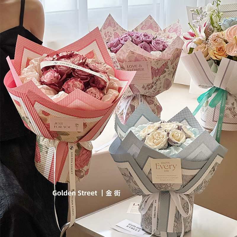 新款花卉立体压纹纸鲜花防水风华纸花束包装材料花店资材