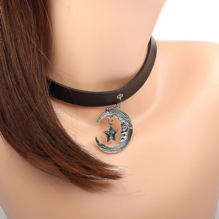 European and American new punk style leather collar vintage star Moon leather necklace jewelry female choker belt