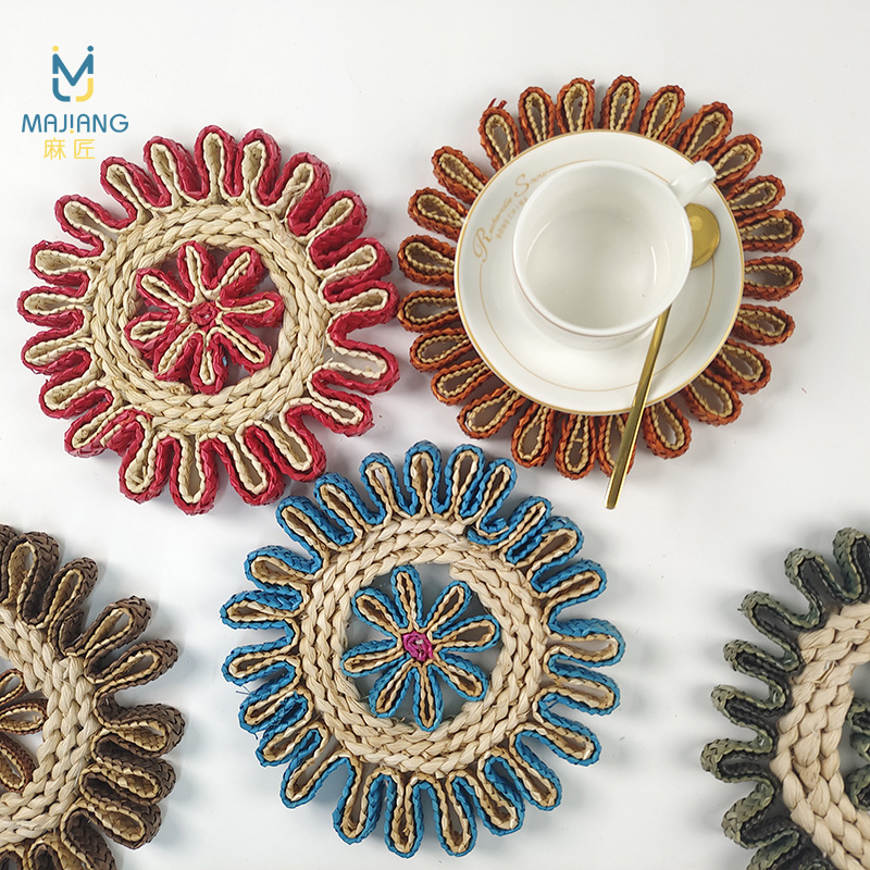 Ethnic straw multicoloured woven tea cup for home use