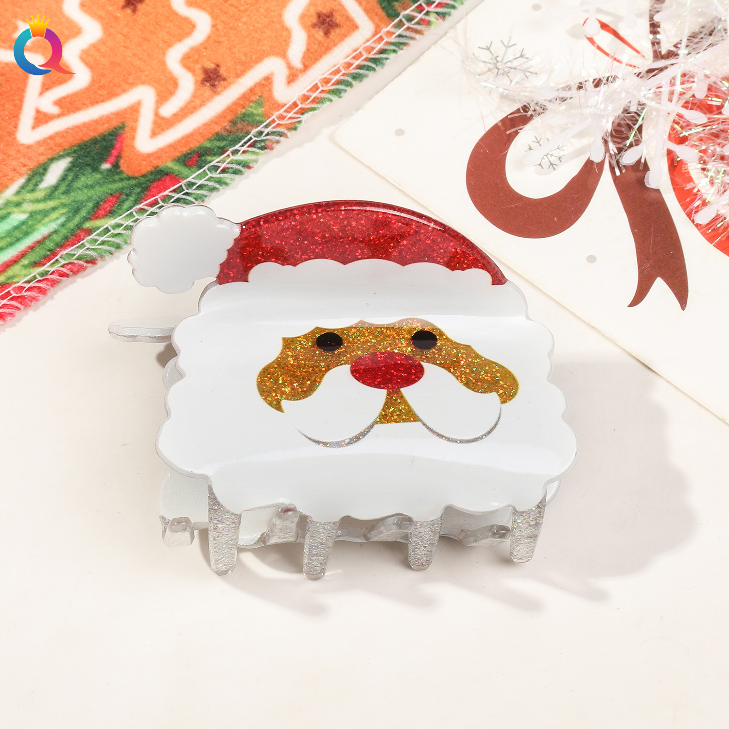 Christmas gift Odd reading cross border acrylic Christmas cartoon glitter hair clip disc hair clip senior sense shark clip hair accessories wholesale_voghion.com