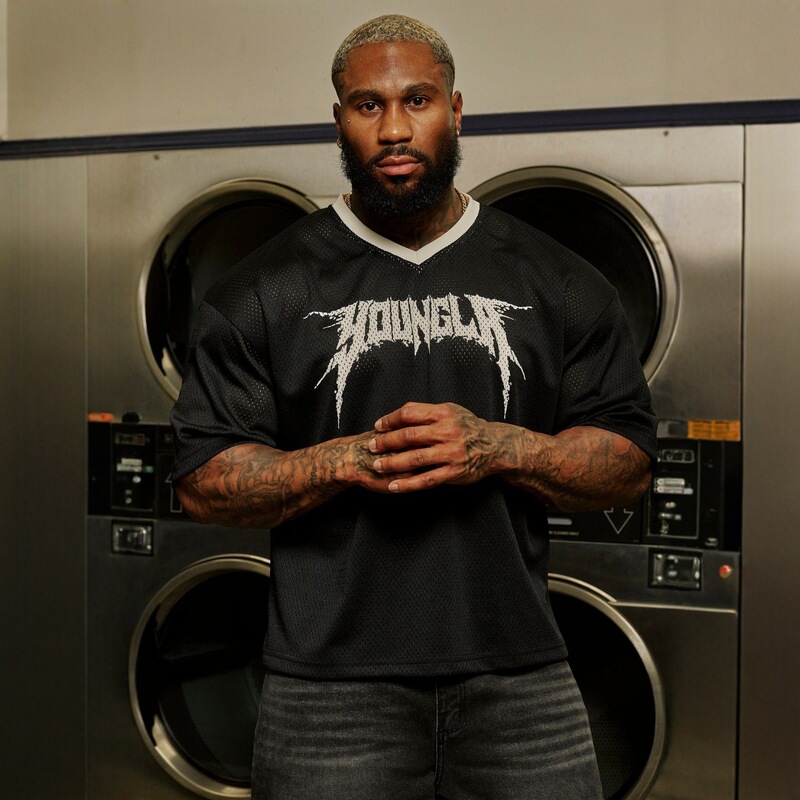 Youngla American New Men's Oversized T-Shirt Summer Sports Fitness Quick-Drying Breathable Mesh Short-Sleeved T-Shirt