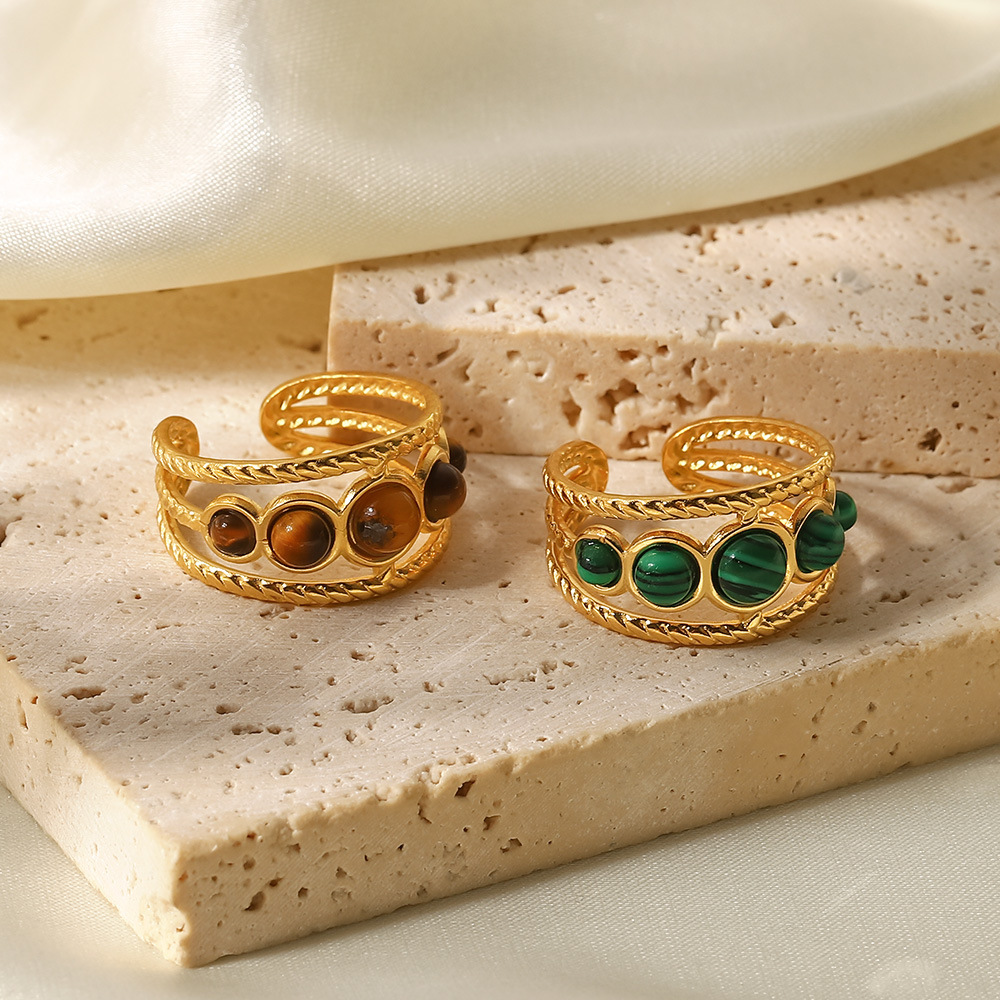 Fashion Geometric Stainless Steel Open Ring Gold Plated Zircon Stainless Steel Rings