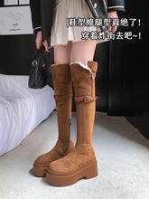 732断码特价靴子美拉德风厚底女鞋冬季加绒加厚新款过膝长筒靴