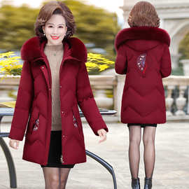 冬装加厚红色品牌外套宽松保暖中长款时尚中老年洋气妈妈装羽绒服