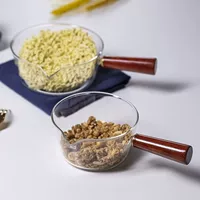 Прозрачная стеклянная молочная кастрюля, можно держать на огне, жарение, суп,锅 детское питание, домашняя готовка, лапша, горячее молоко, деревянная ручка, кастрюля