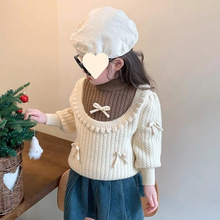 女童毛衣秋冬套头上衣加绒加厚儿童2024打底洋气新款宝宝针织衫