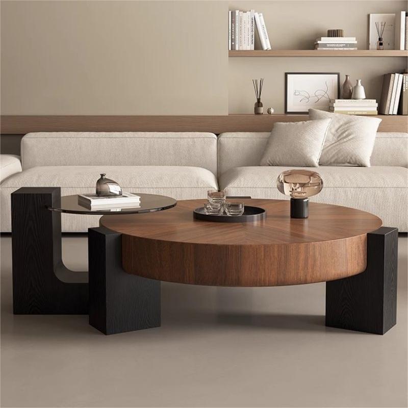 Mesa de té retro redonda de madera sólida de estilo italiano medieval moderna y simple sala de estar pequeña combinación de mesa de té doméstica